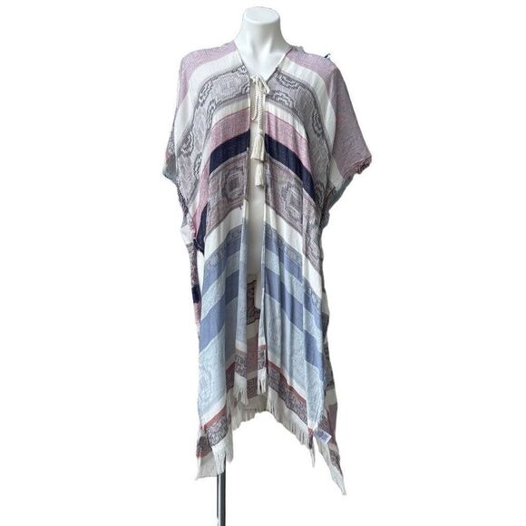 Caslon Womens Kimono Cardigan Open Front Tasseled Short Sleeve Boho One Size - Picture 6 of 16